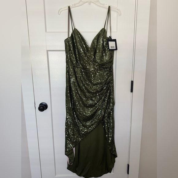 Mac Duggal 11272 Elegant Olive Green Sequin Dress - Picture 9 of 9